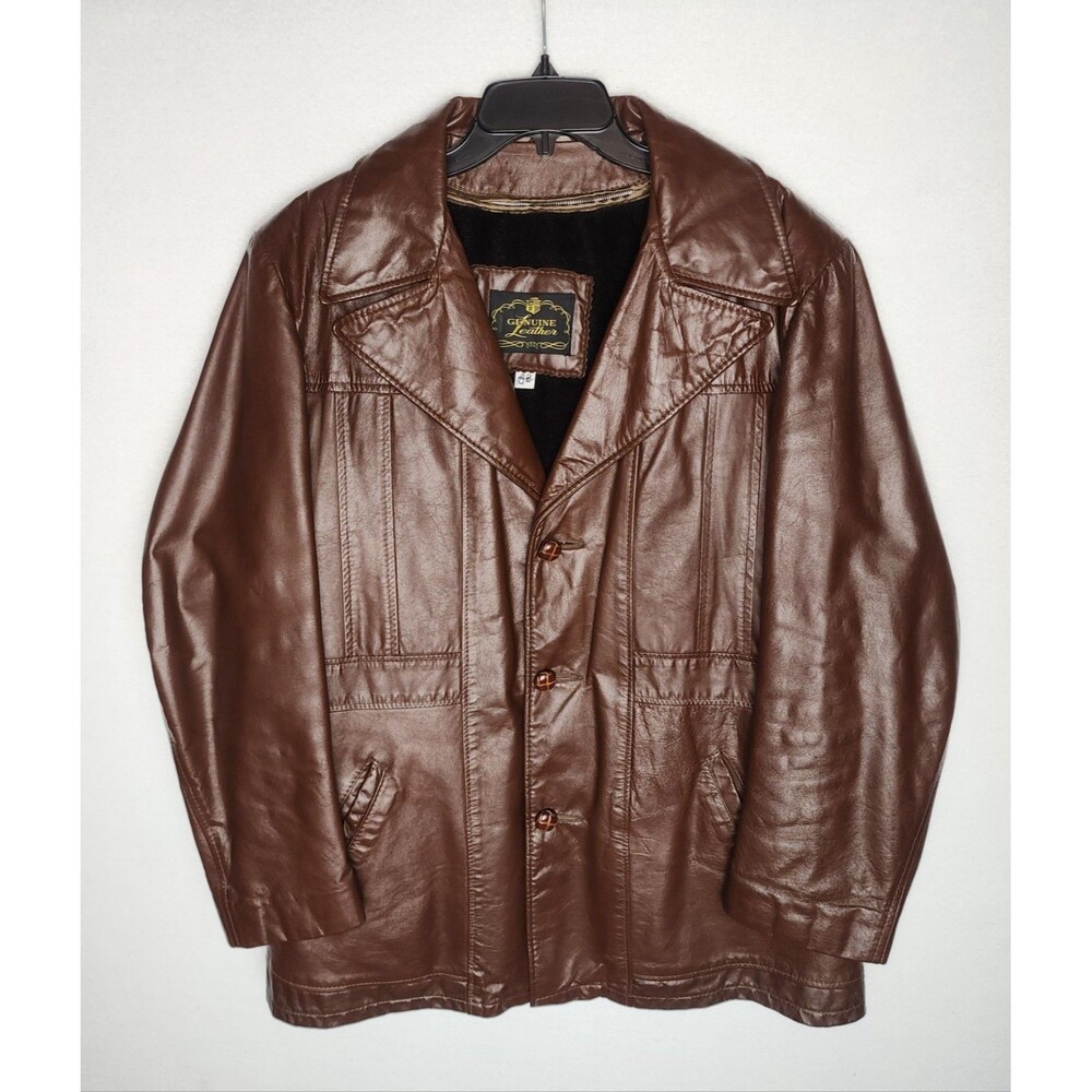Vintage Brown Leather Men's Jacket - Classic Button Front